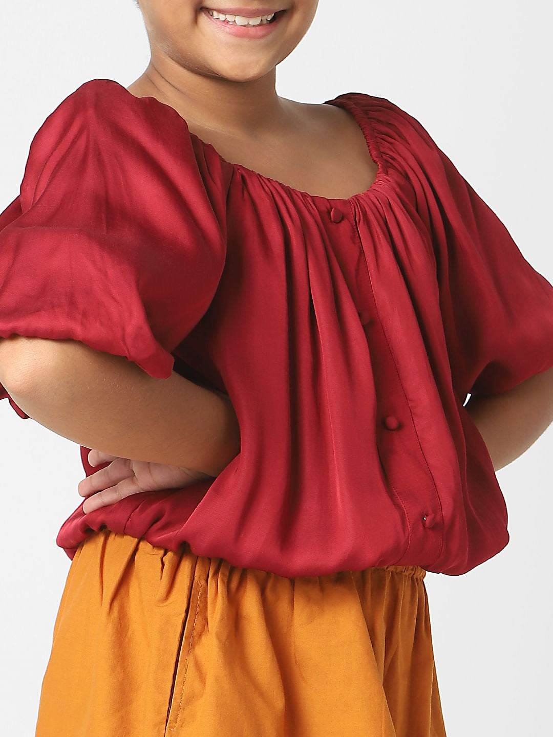 Girls Red Satin Crop Top