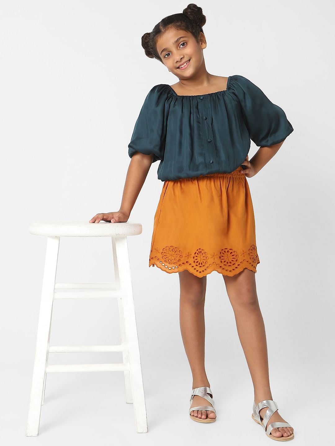 Girls Green Satin Crop Top