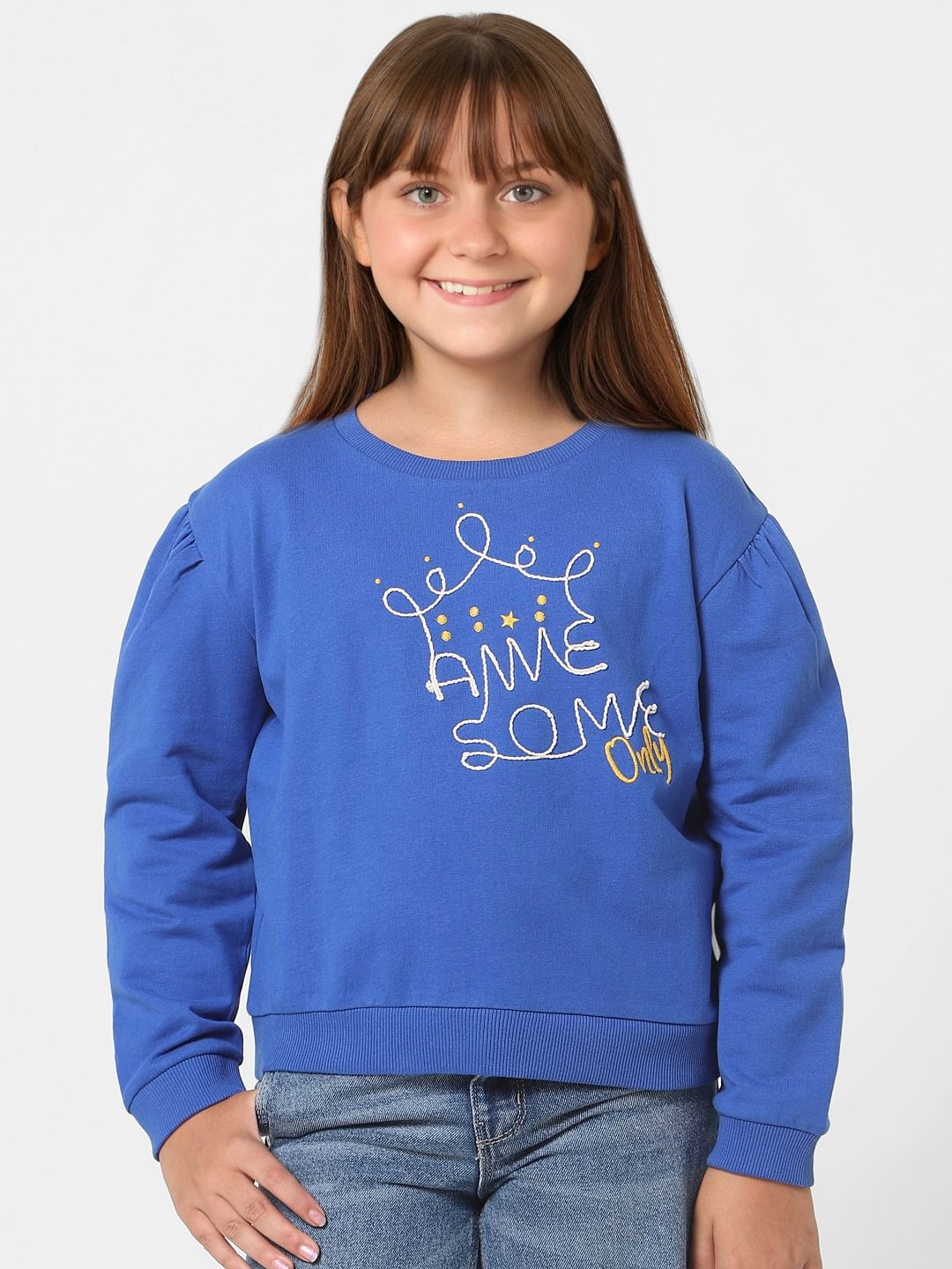 Blue Graphic Print Cotton Sweatshirt