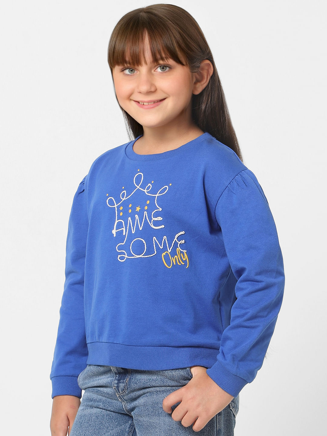 Blue Graphic Print Cotton Sweatshirt