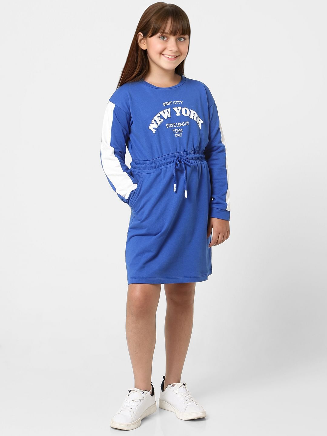 Blue Printed Sweatshirt Dress