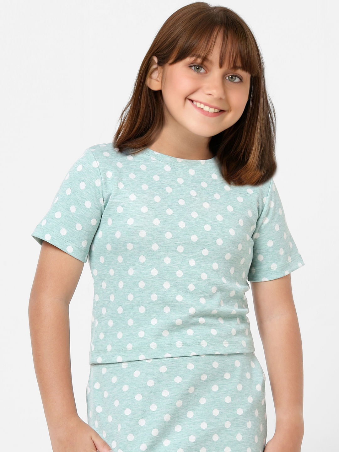 Girls Blue Polka Dot Co-Ord Top