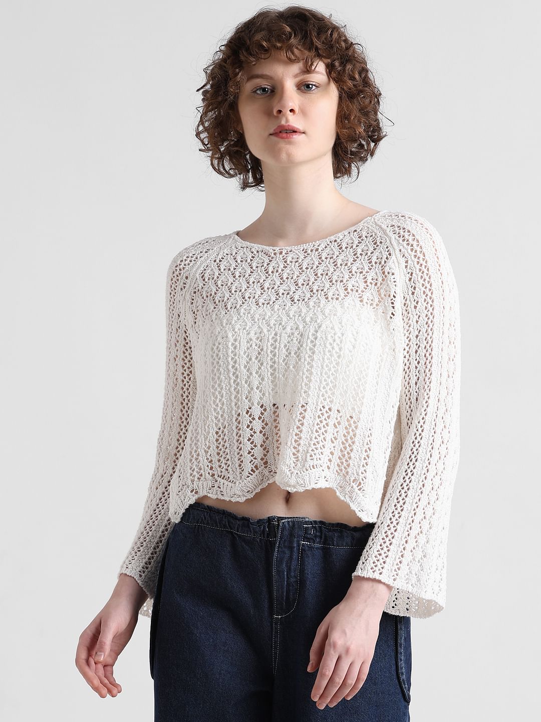 White Crochet Pullover