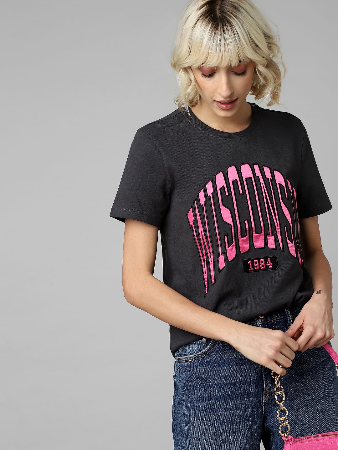 Black Text Print T-Shirt