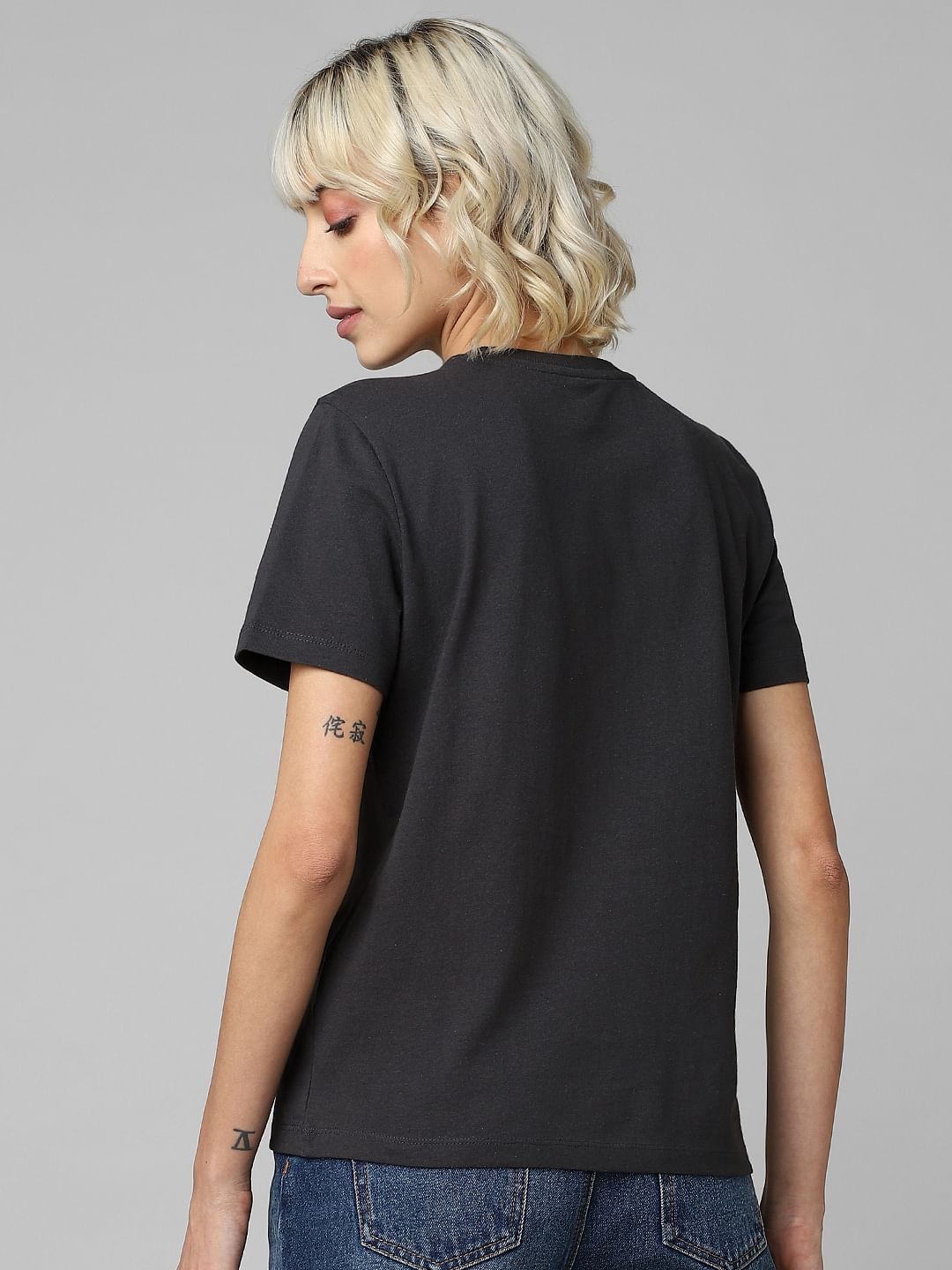 Black Text Print T-Shirt