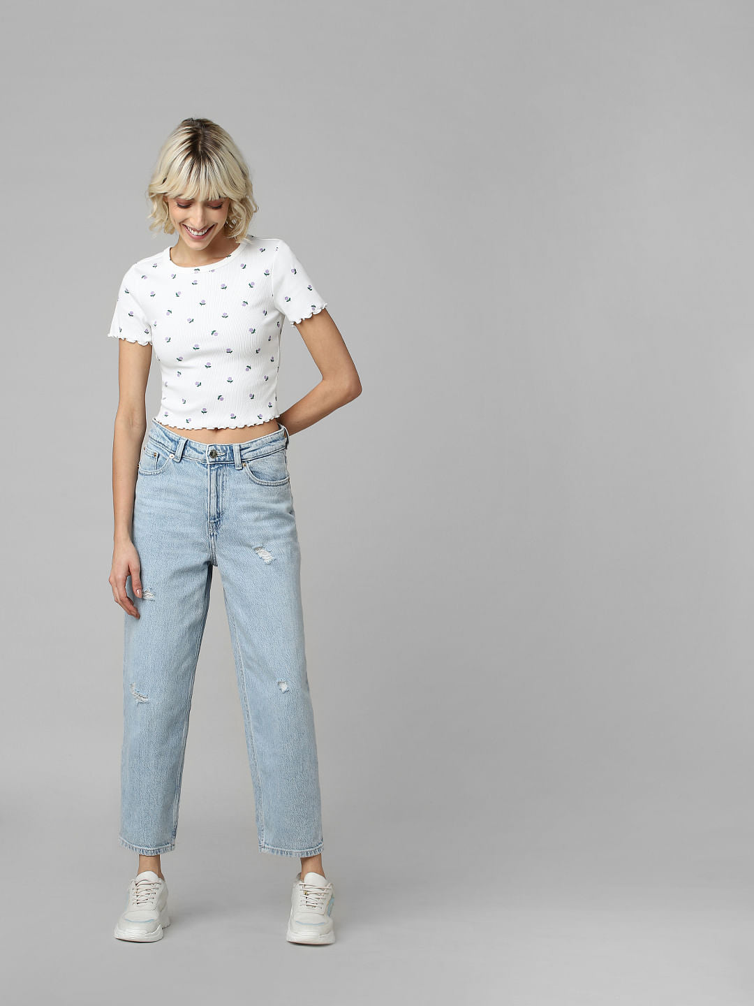 White Textured Knit Top