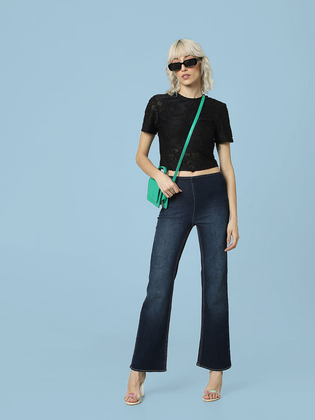 Black Textured Cropped Top