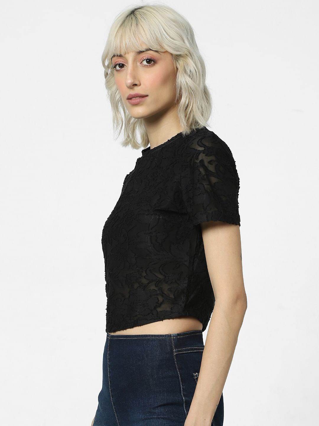 Black Textured Cropped Top