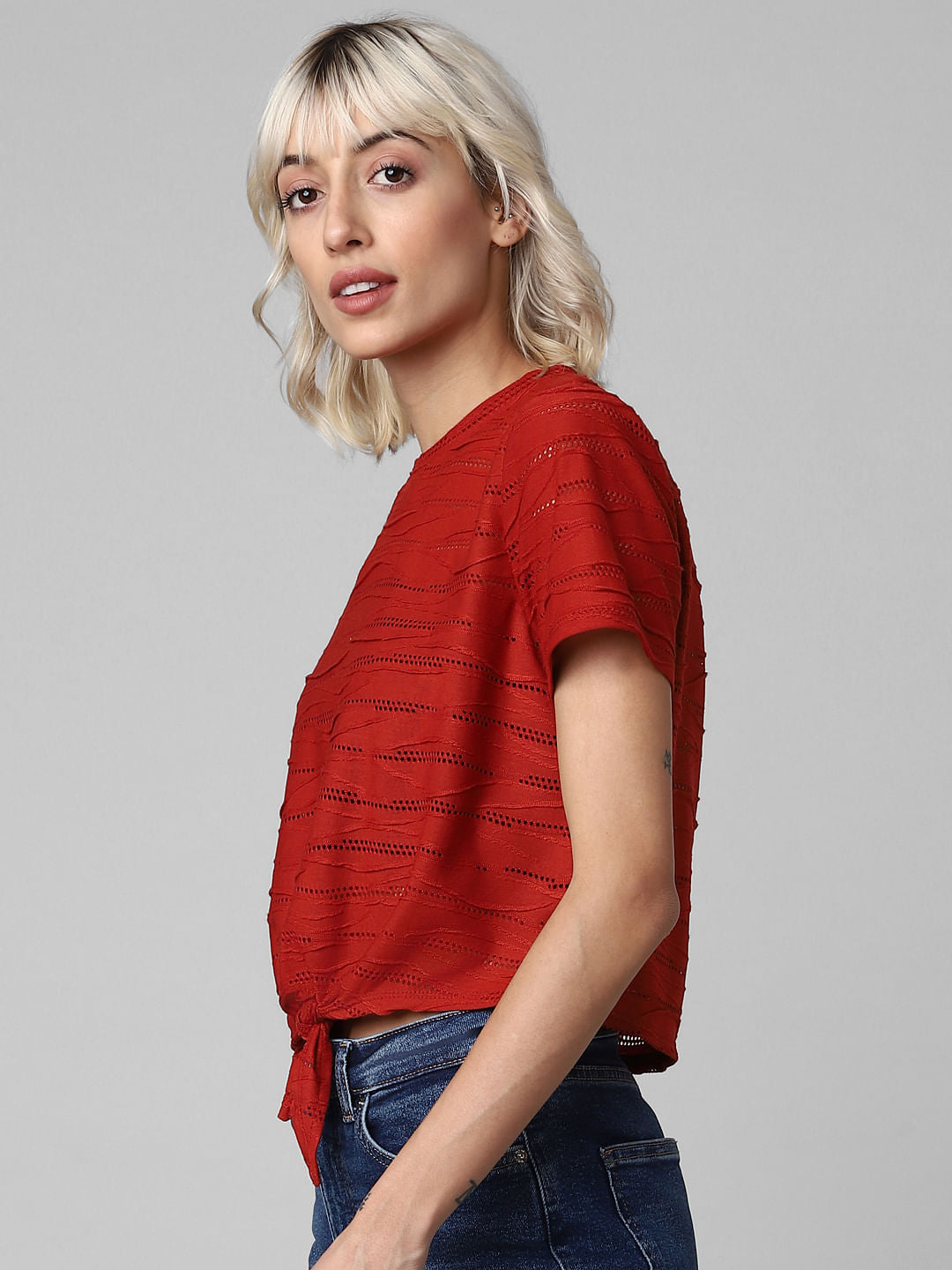 Red Jacquard Top