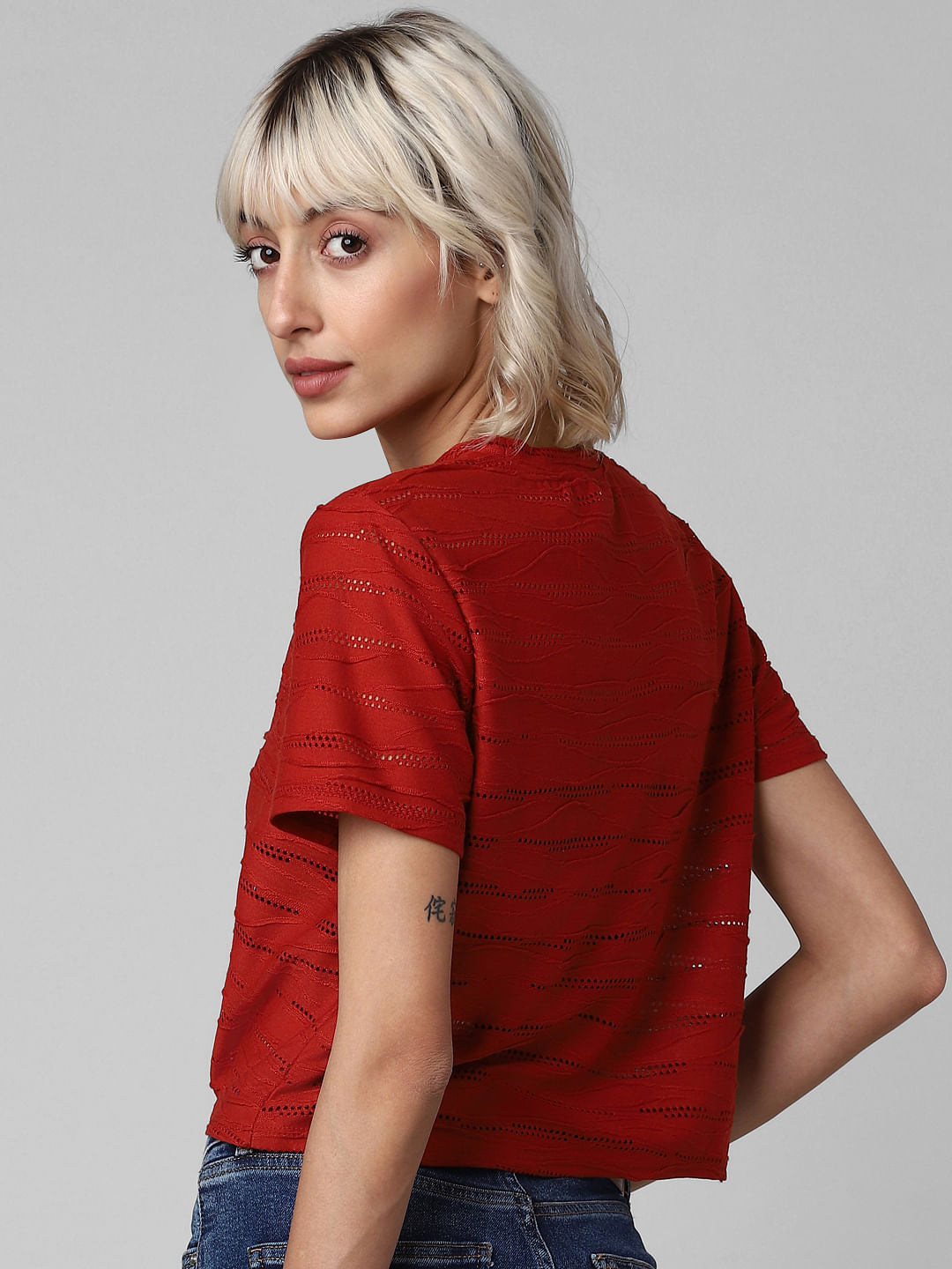 Red Jacquard Top