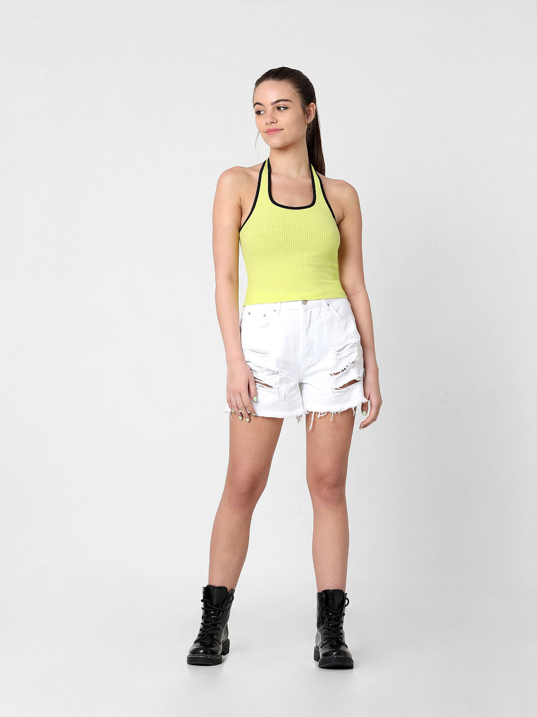 Yellow Halter Neck Knit Top