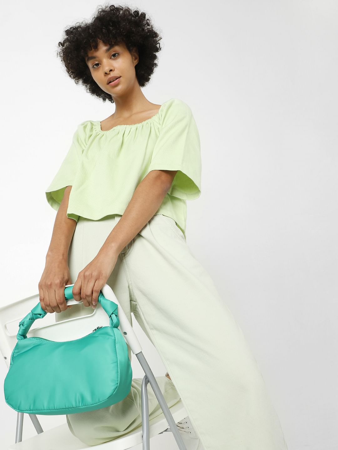 Green Square Neck Top