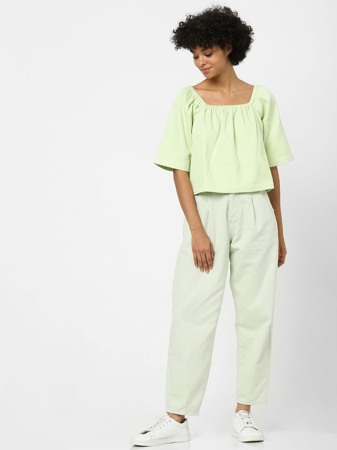 Green Square Neck Top