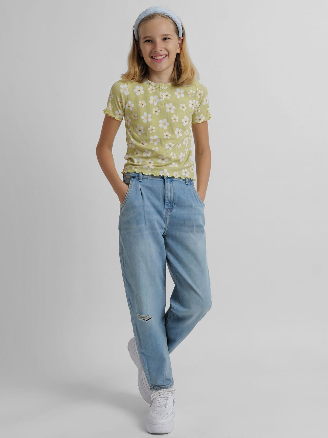 Girls Light Blue High Rise Balloon Fit Jeans