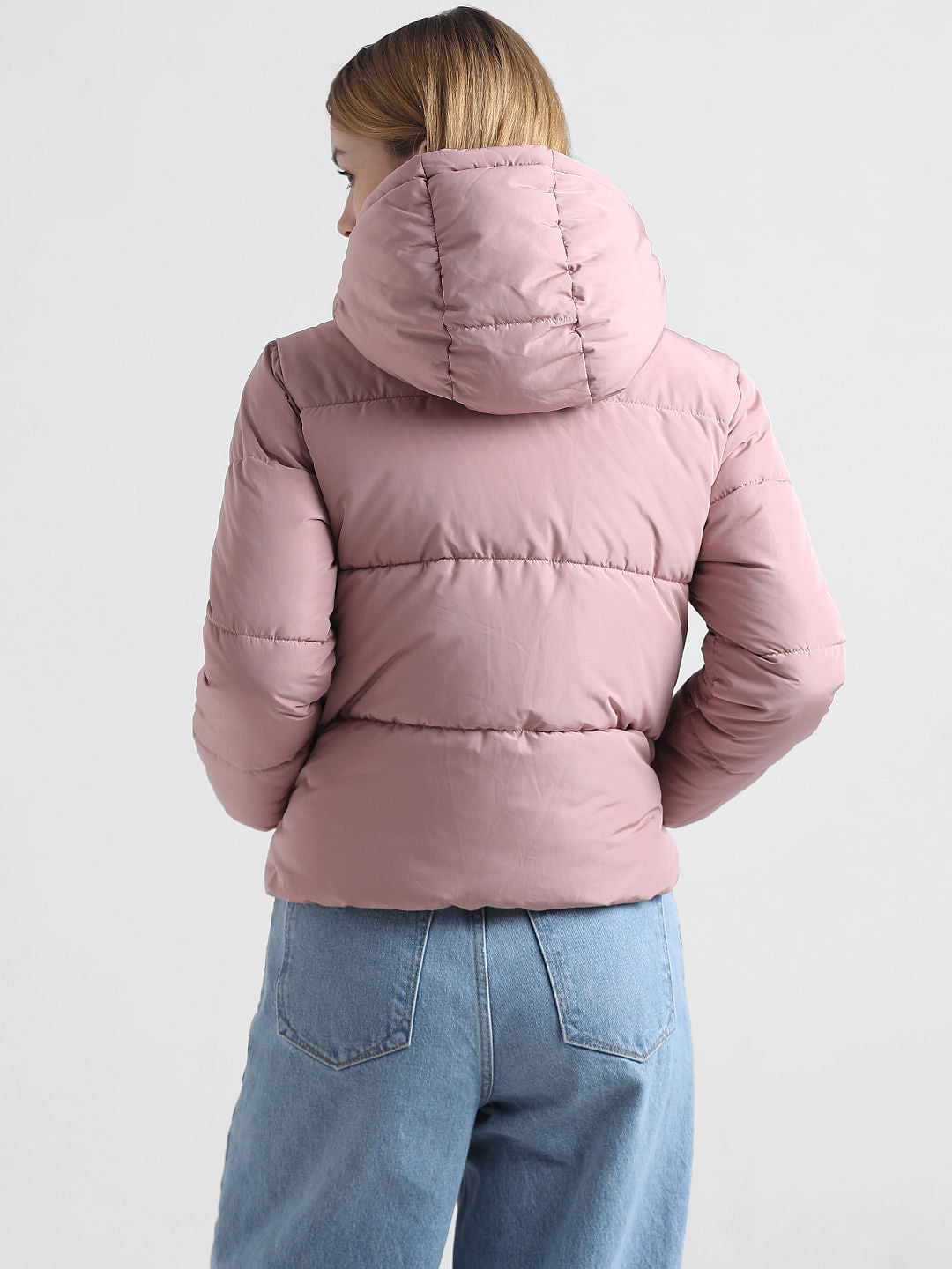 Pink Hooded Short Puffer Jacket