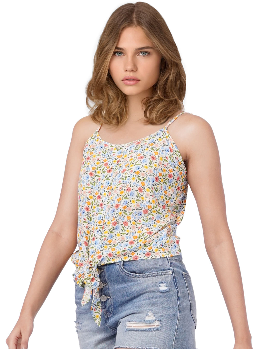 White Printed Floral Top