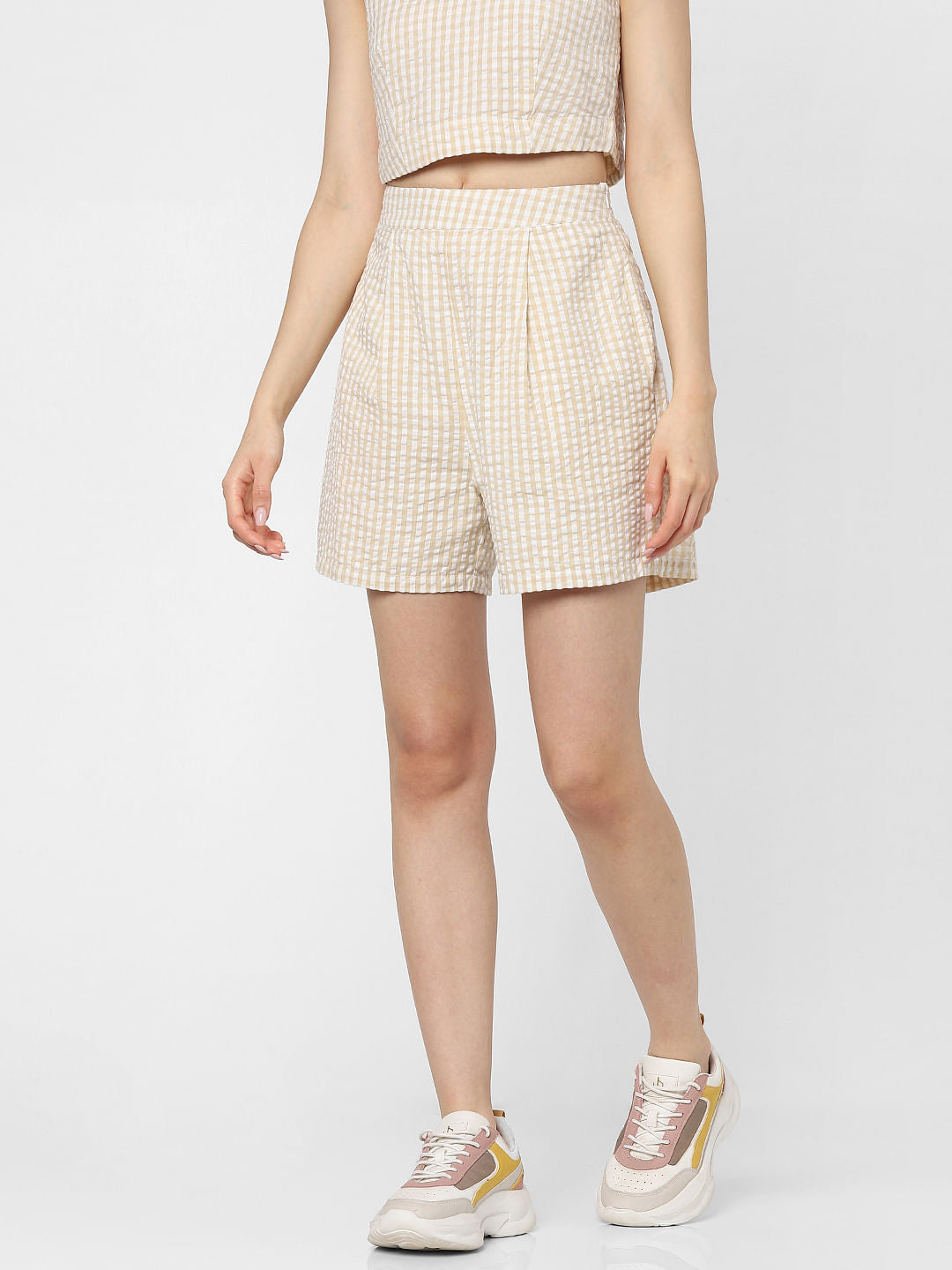 Beige Gingham Check Co-Ord Shorts