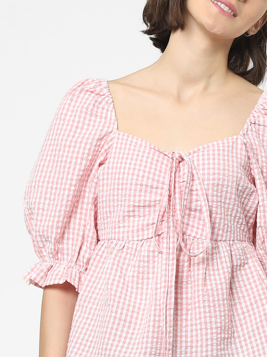 Pink Gingham Checks Top