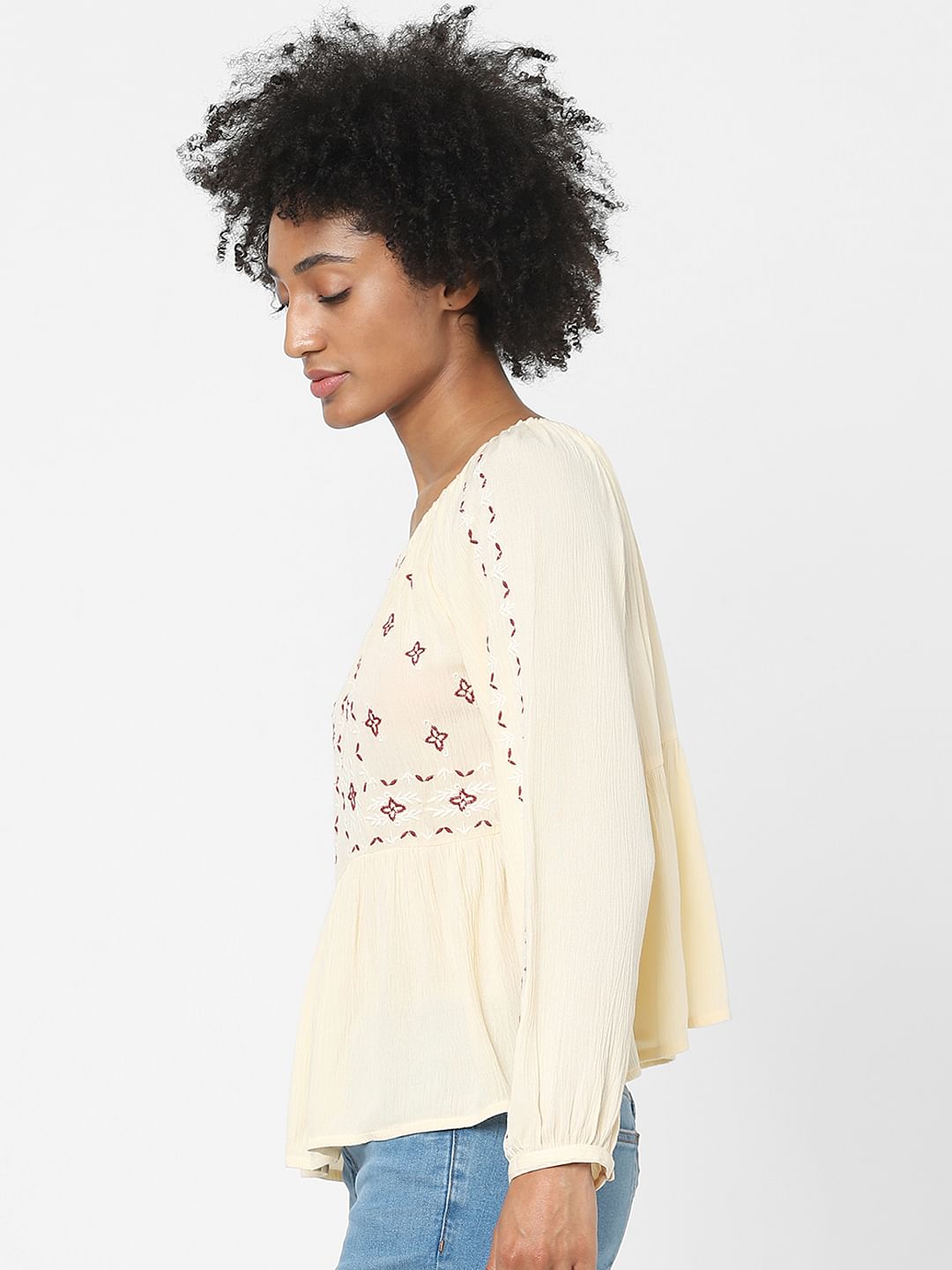 Beige Embroidered Top
