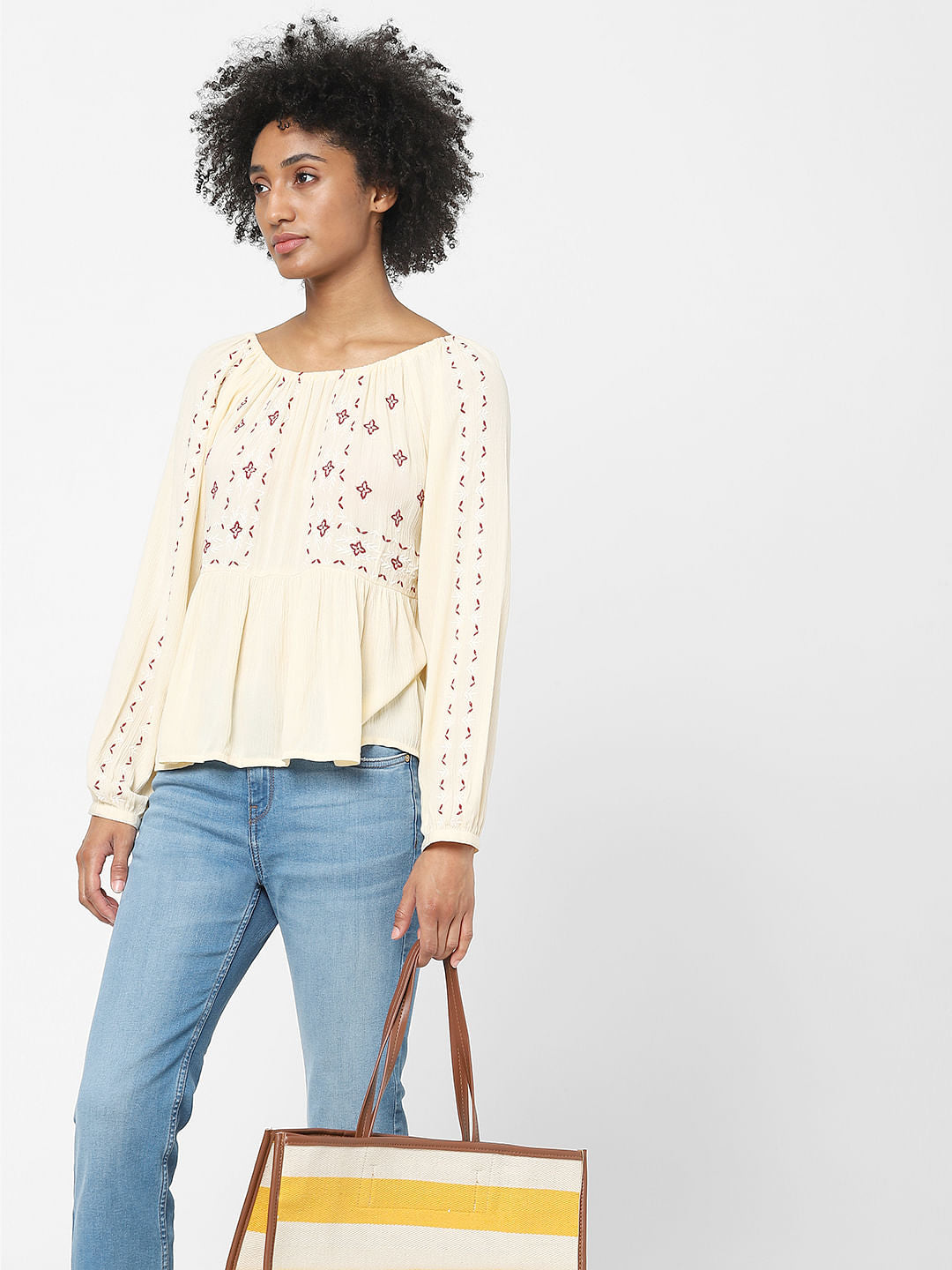 Beige Embroidered Top
