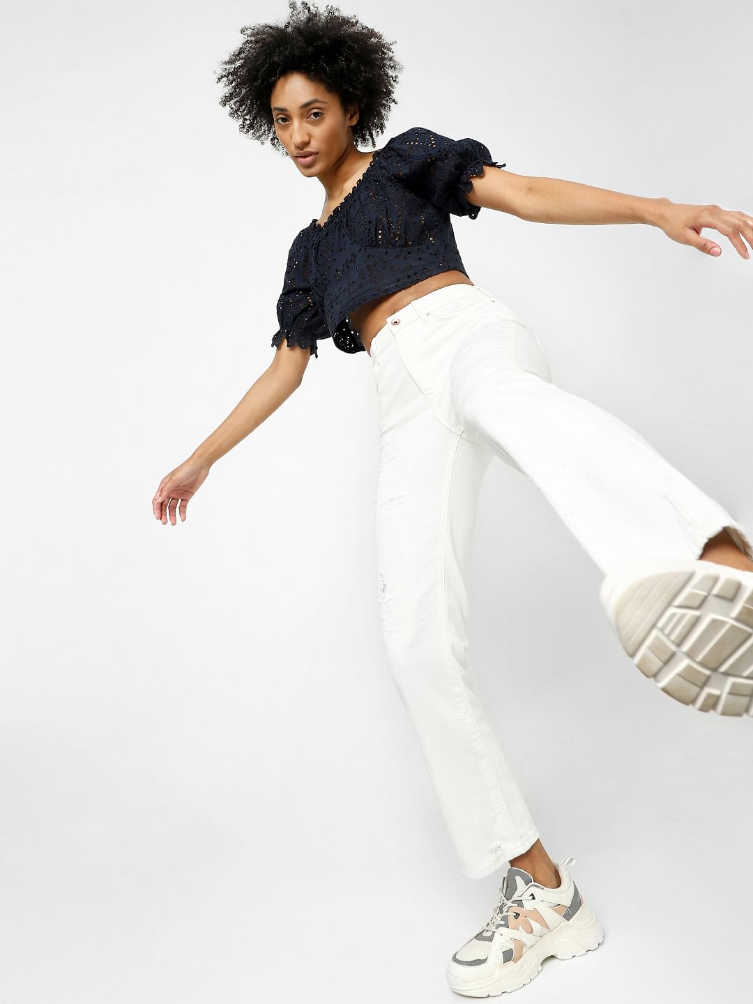 White High Waist Flared Jeans
