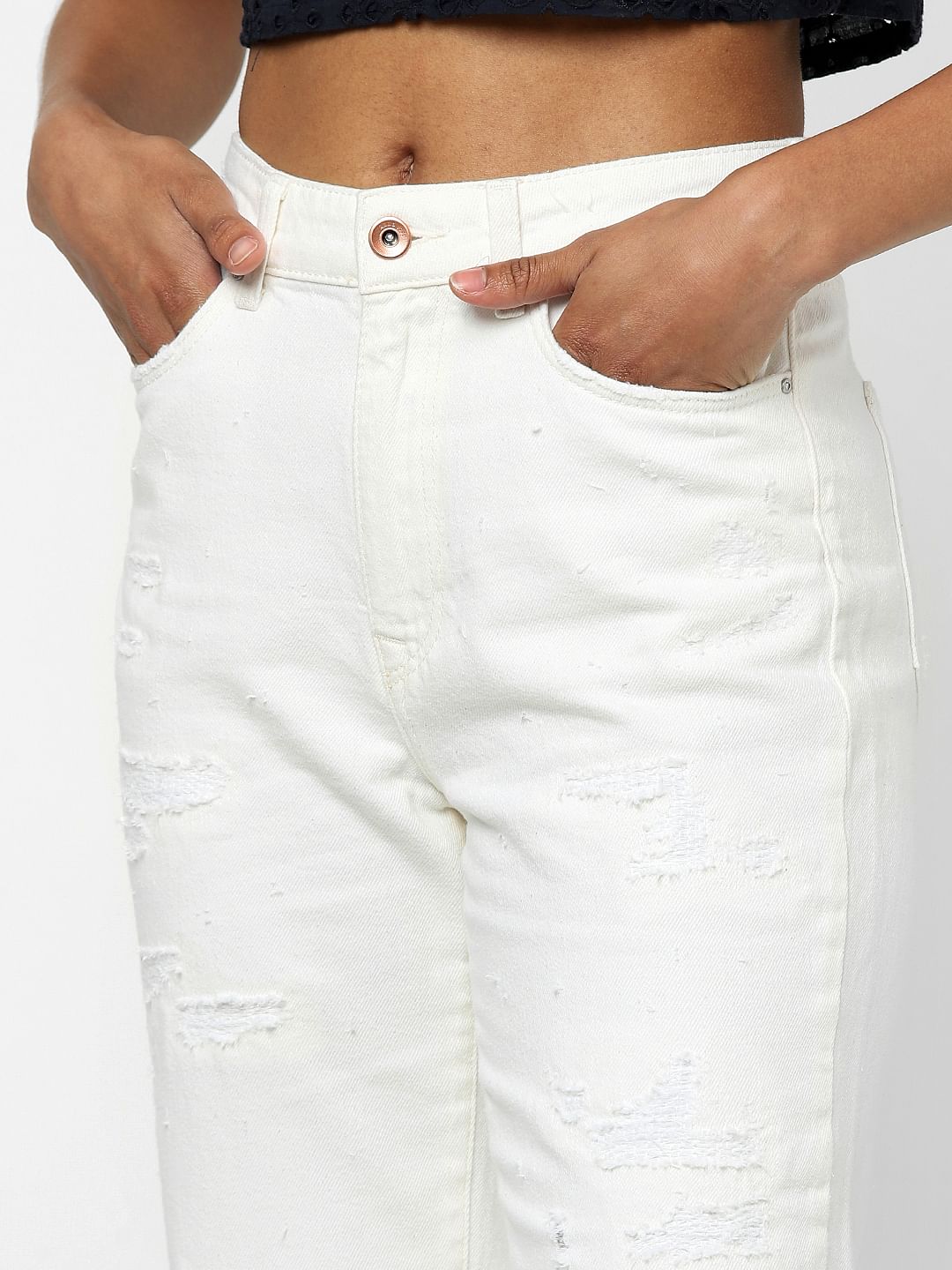 White High Waist Flared Jeans