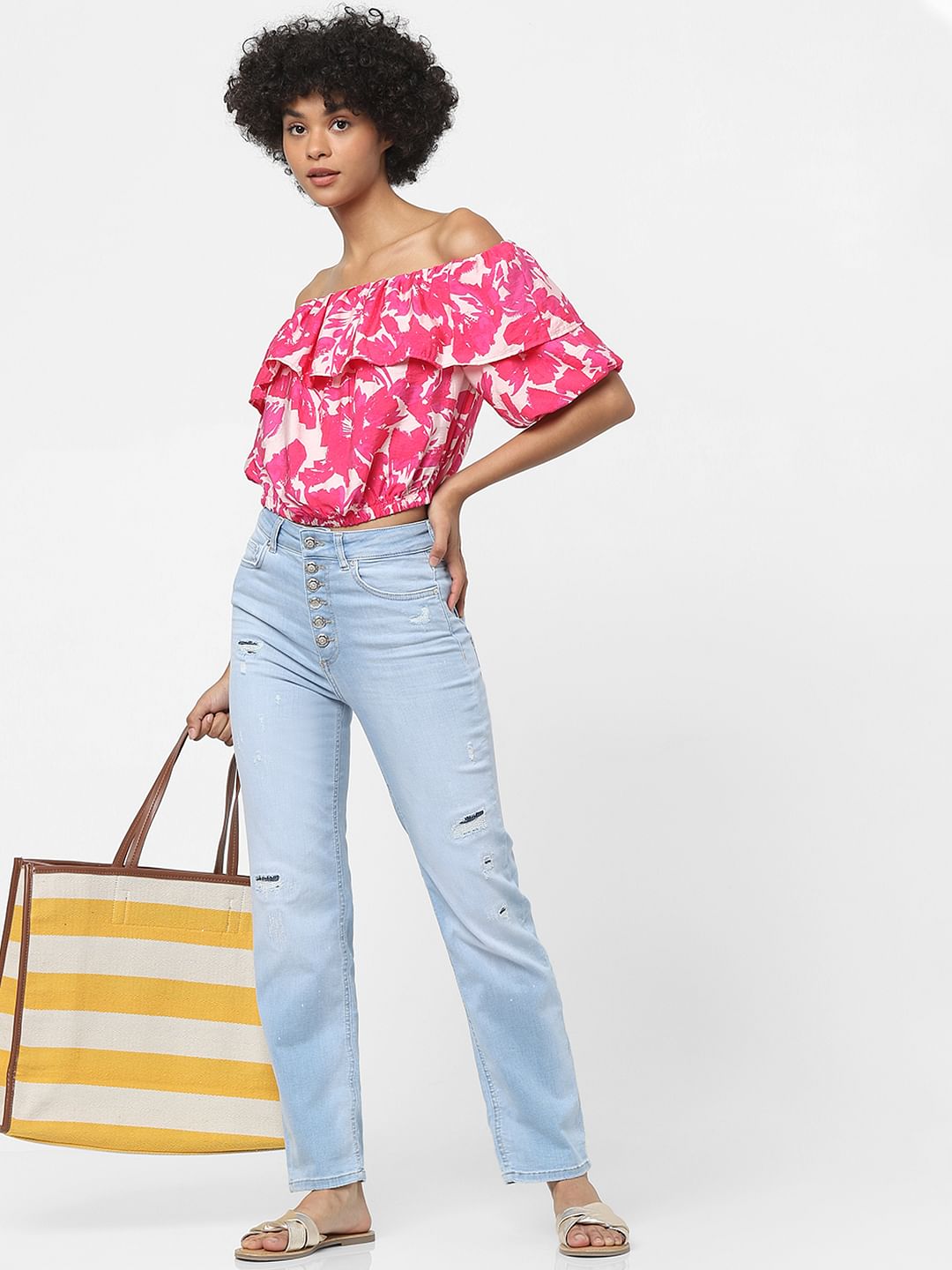 Light Blue High Rise Washed Straight Jeans