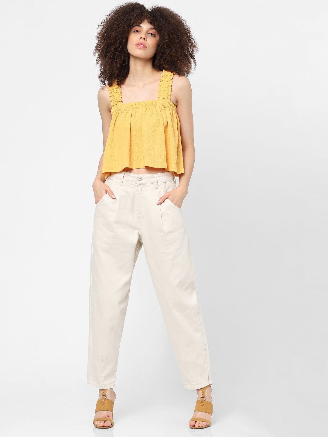 Yellow Strappy Crop Top