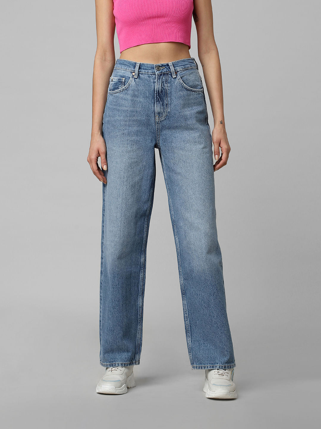 Blue Extra High Rise Straight Fit Jeans