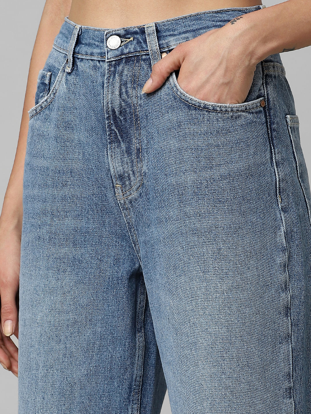 Blue Extra High Rise Straight Fit Jeans