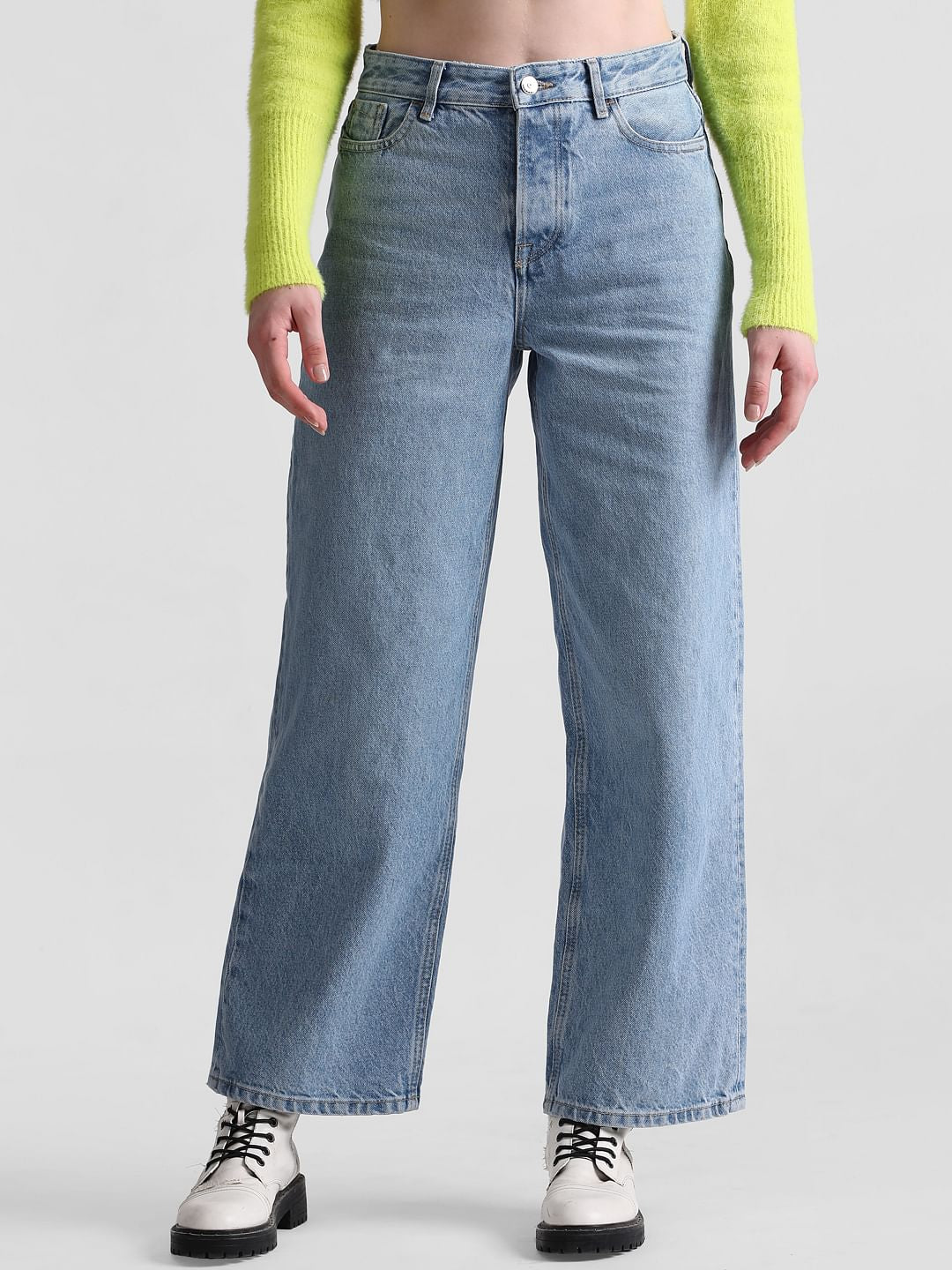 Blue Mid Rise Loose Fit Jeans