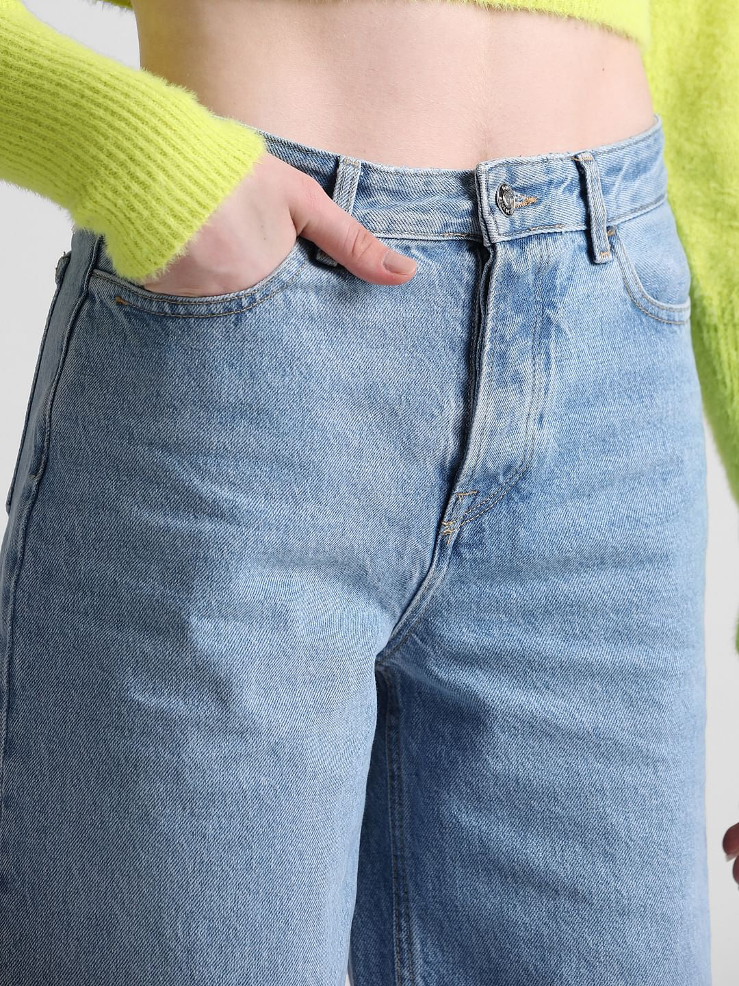 Blue Mid Rise Loose Fit Jeans