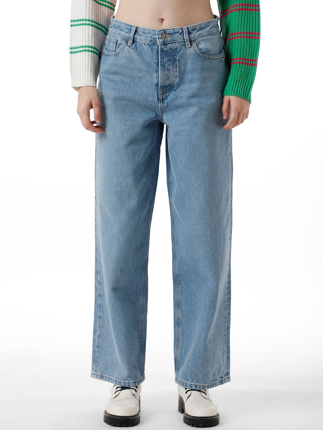 Blue Mid Rise Loose Fit Jeans