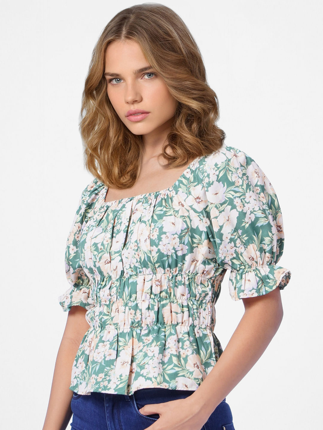 Green Floral Top