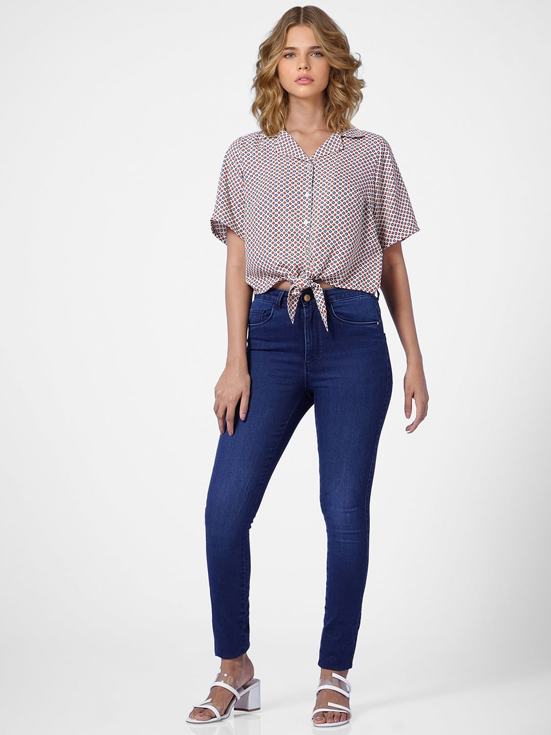 Brown All Over Print Tie-Up Top