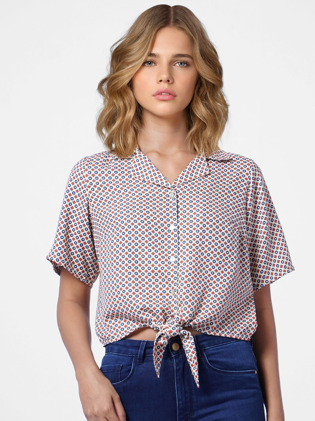 Brown All Over Print Tie-Up Top