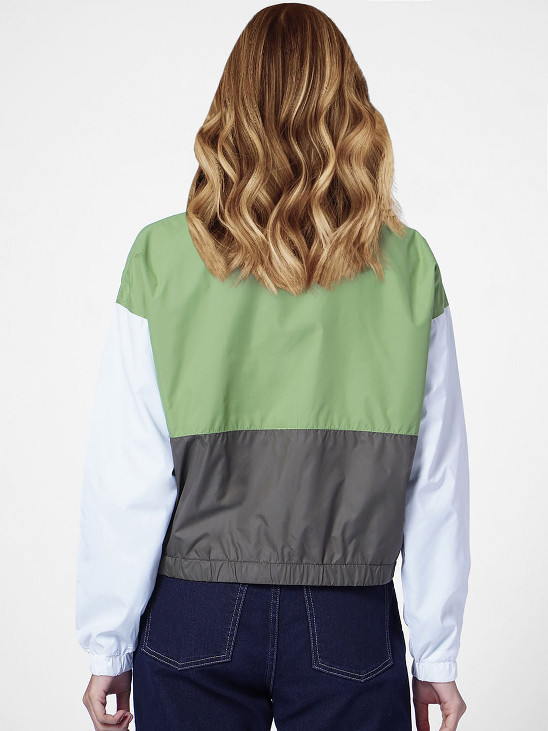 Green Colourblocked Bomber Jacket