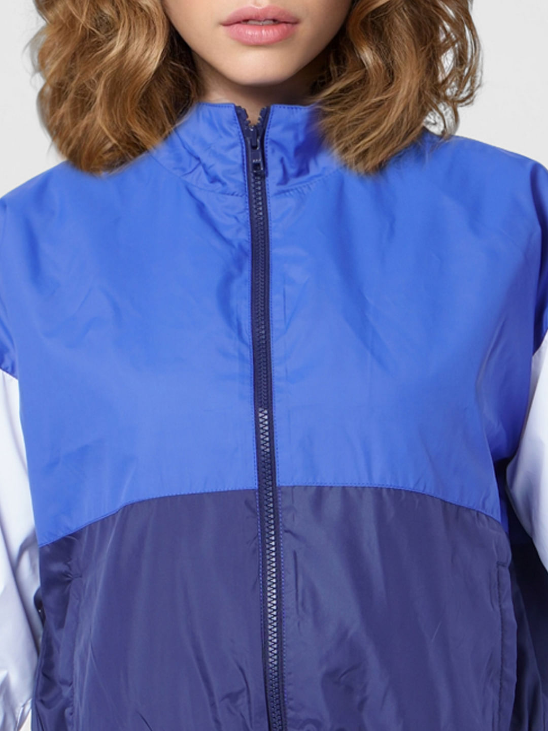 Blue Colourblocked Bomber Jacket