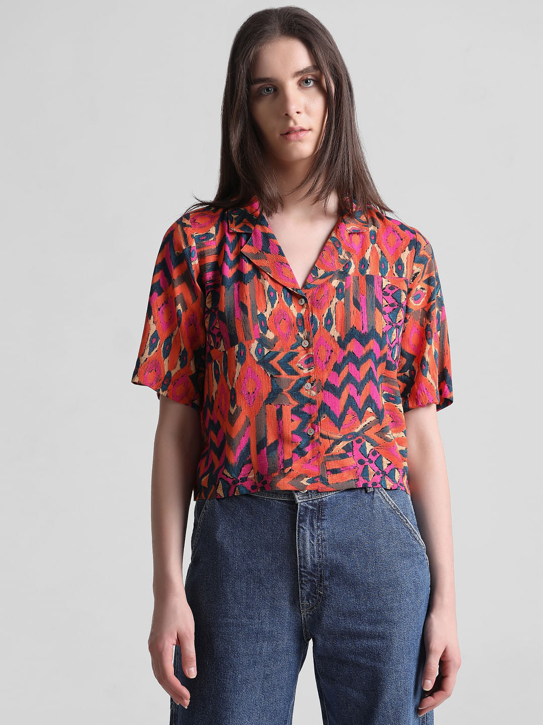 Orange Abstract Print Shirt