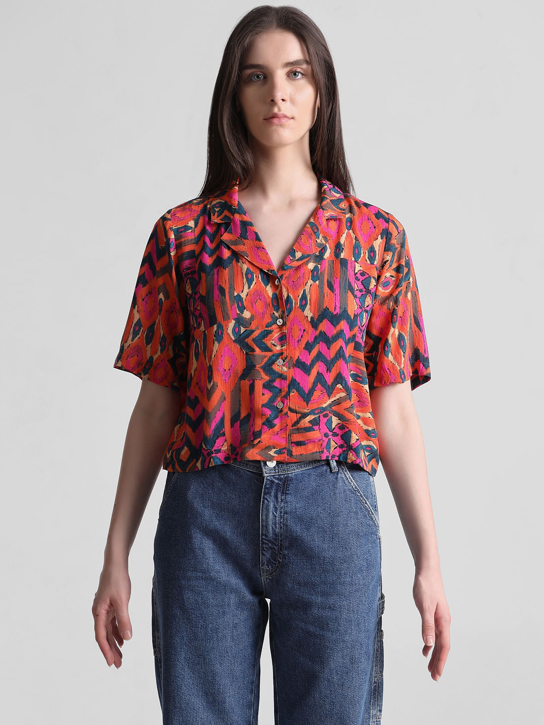 Orange Abstract Print Shirt