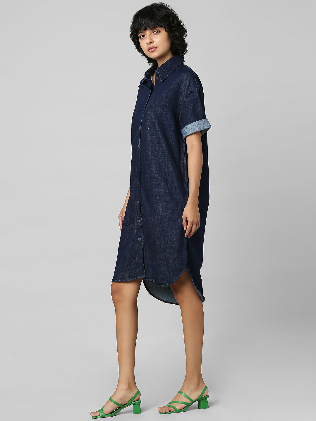 Dark Blue Oversized Long Denim Shirt