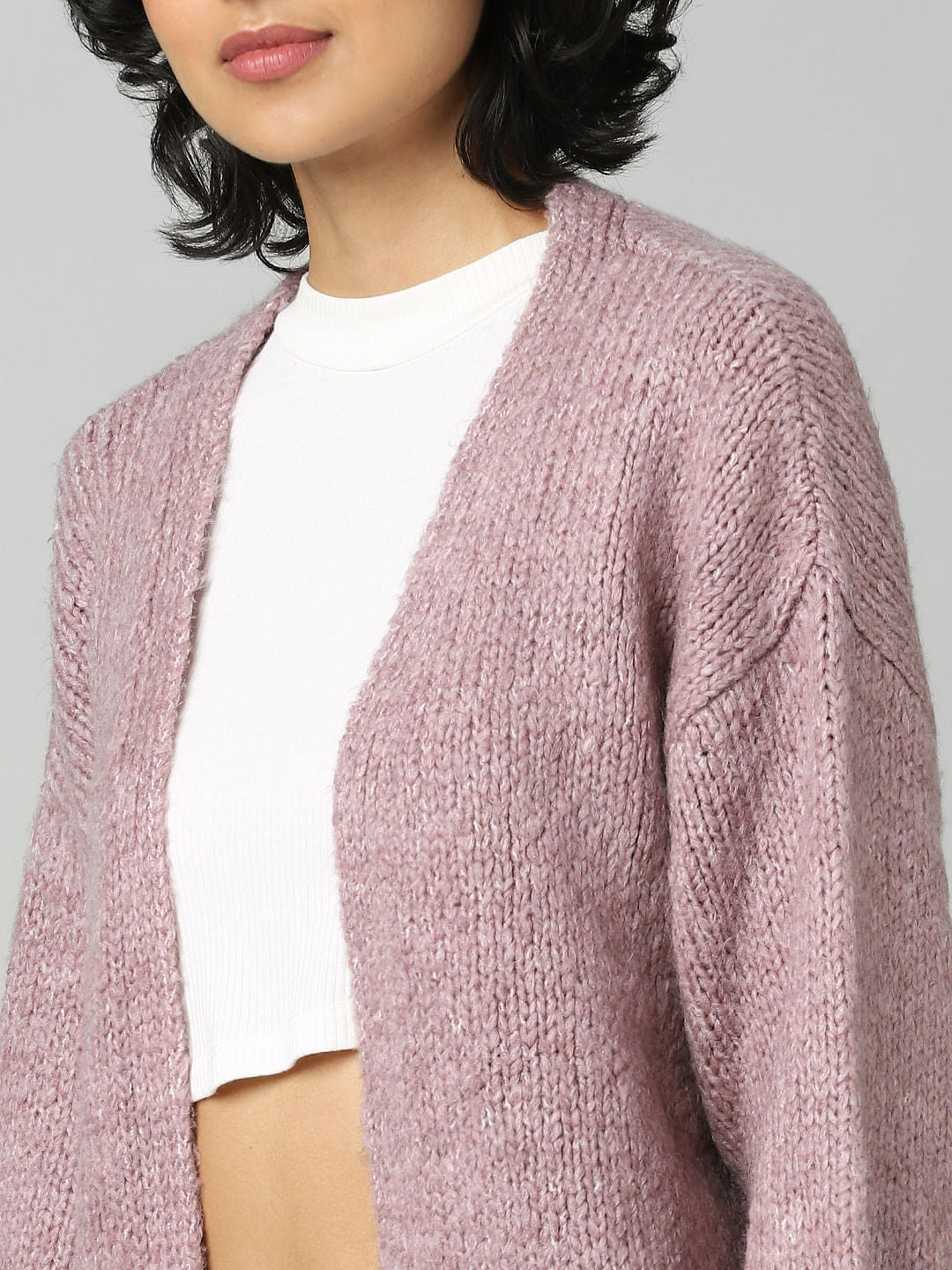 Pink Rib-Knit Cardigan
