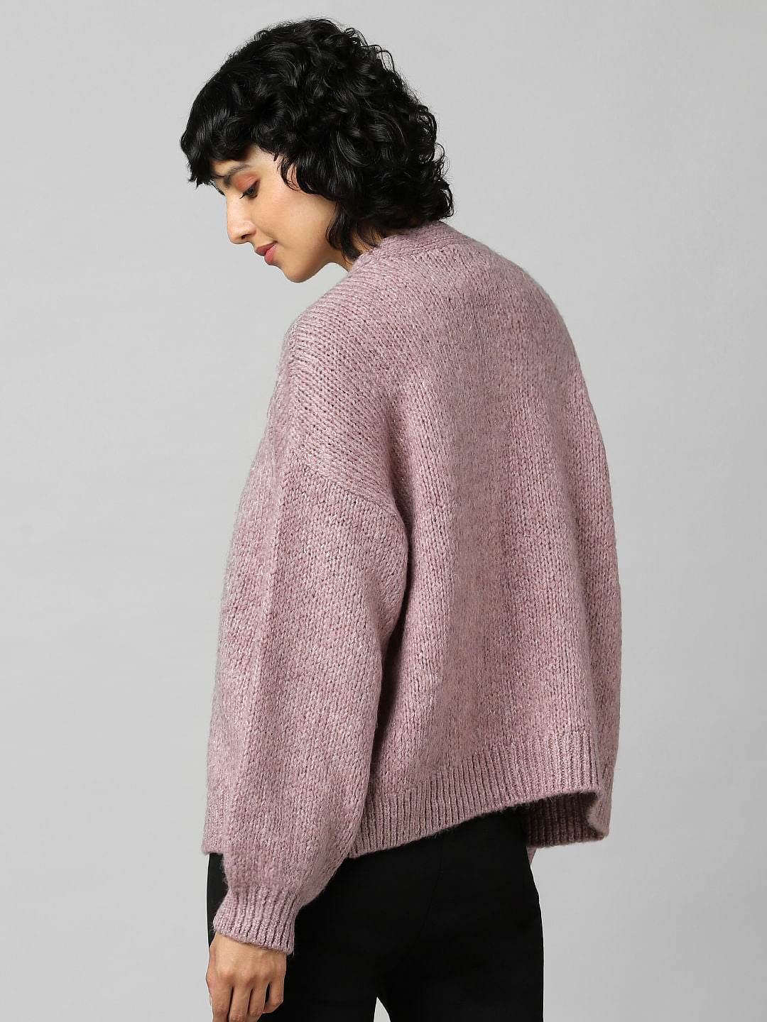 Pink Rib-Knit Cardigan