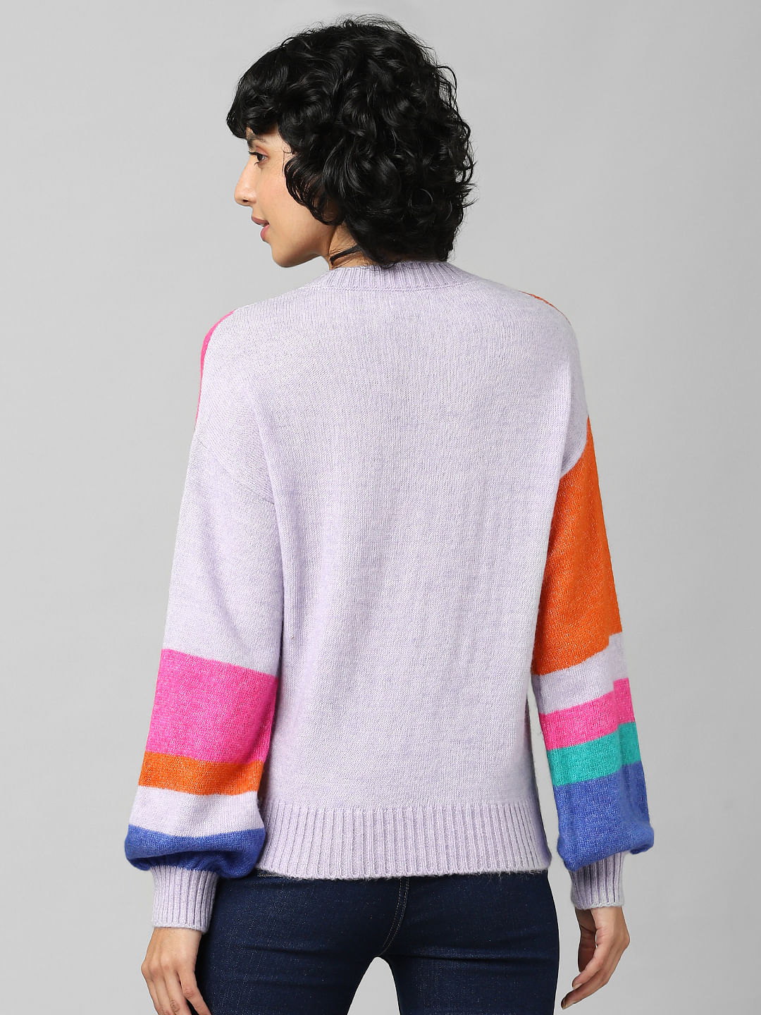 Purple Colourblocked Jacquard Pullover