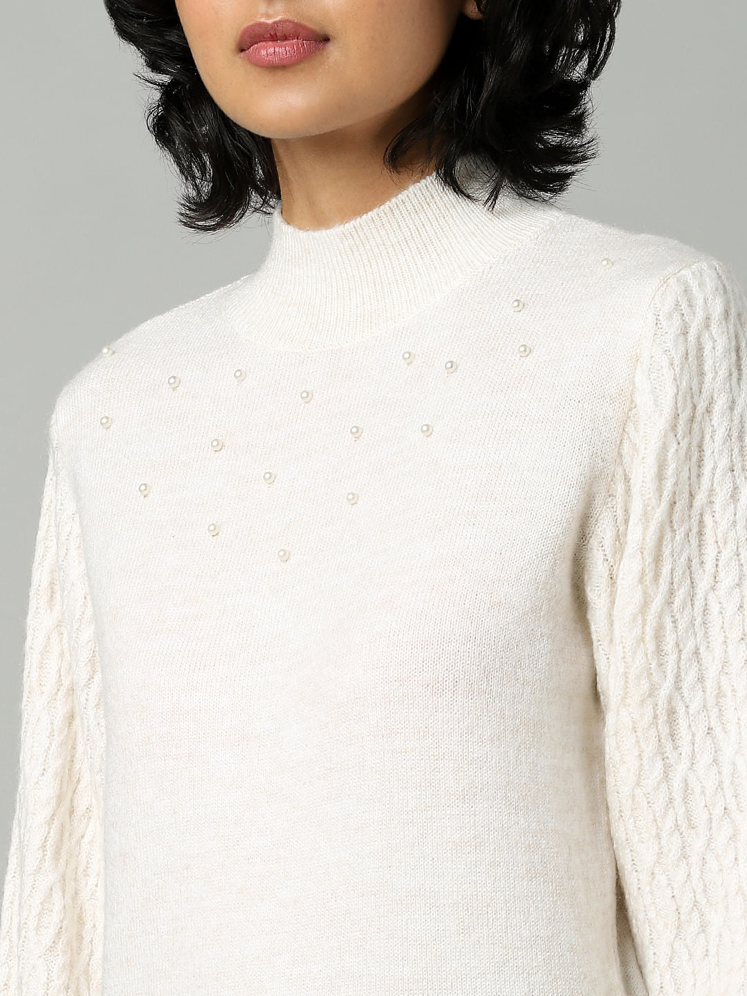 Beige Embellished Pullover