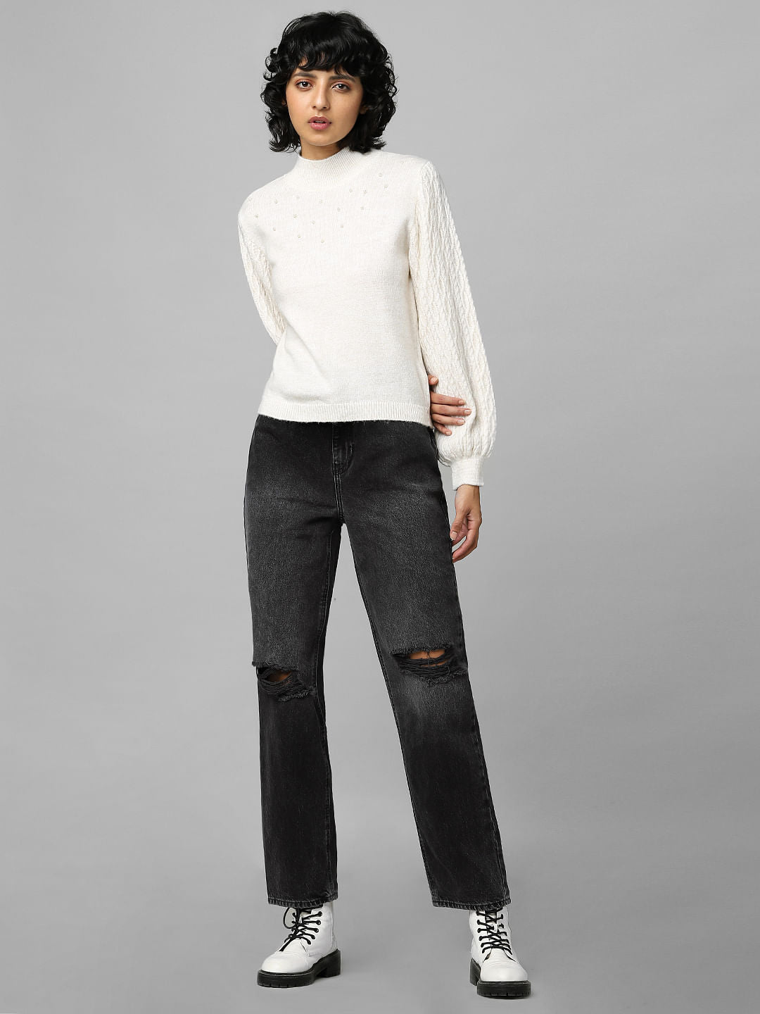 Beige Embellished Pullover