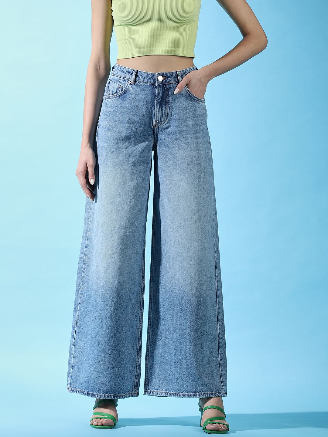 Blue High Rise Wide Leg Jeans