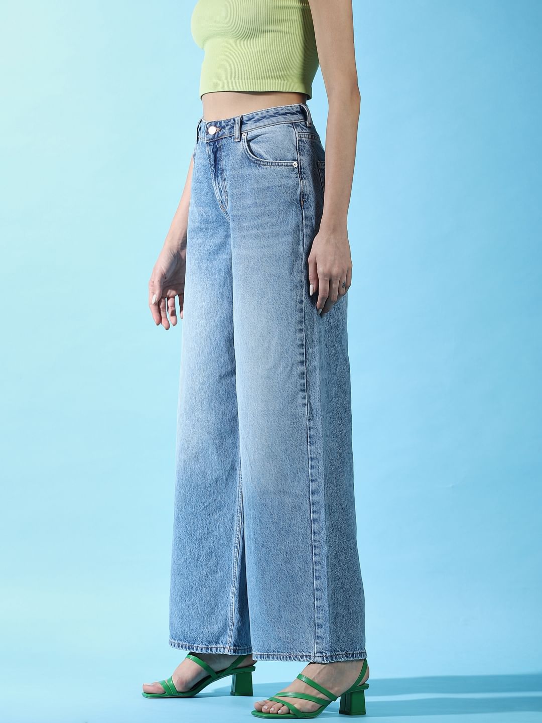Blue High Rise Wide Leg Jeans