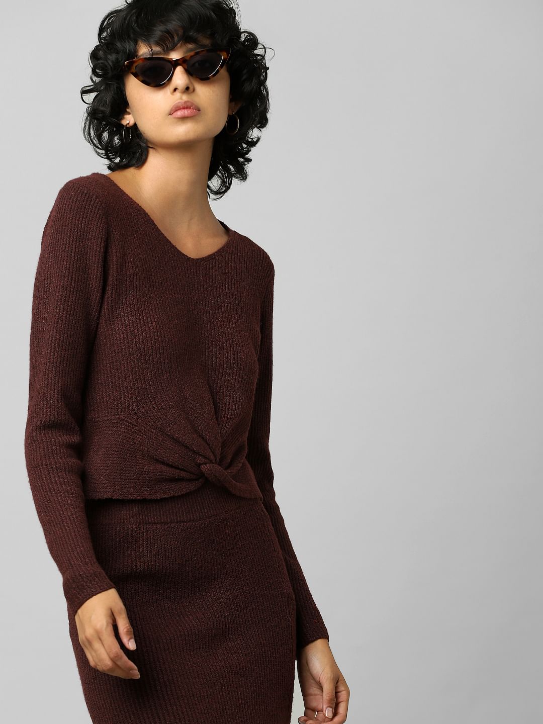 Maroon Knot Detail Co-Ord Pullover
