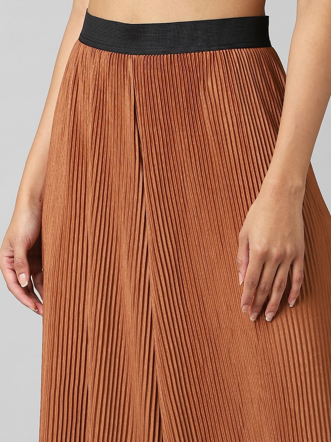 Brown High Rise Pleated Wide Leg Pant